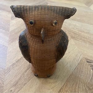 Vintage wicker owl storage container
